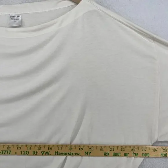 ATHLETA Top M Oversized Cropped Boat Neck Long Sleeve Cinched Off White - Picture 10 of 12